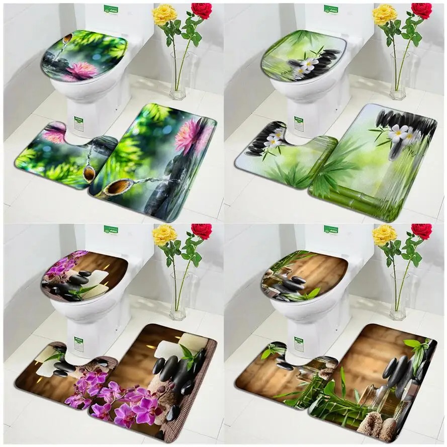 Bamboo Bath Mat - Grüne Bambus Zen Badematten Set Orchidee